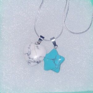 Boho Natural Turquoise Star ⭐️ n Howlite Heart Sterling Silver 30” Neckl…